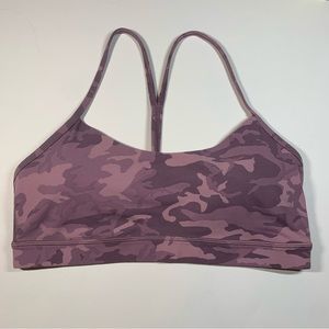 Size 12 Lululemon pink camouflage flow Y nulu Light support sports bra